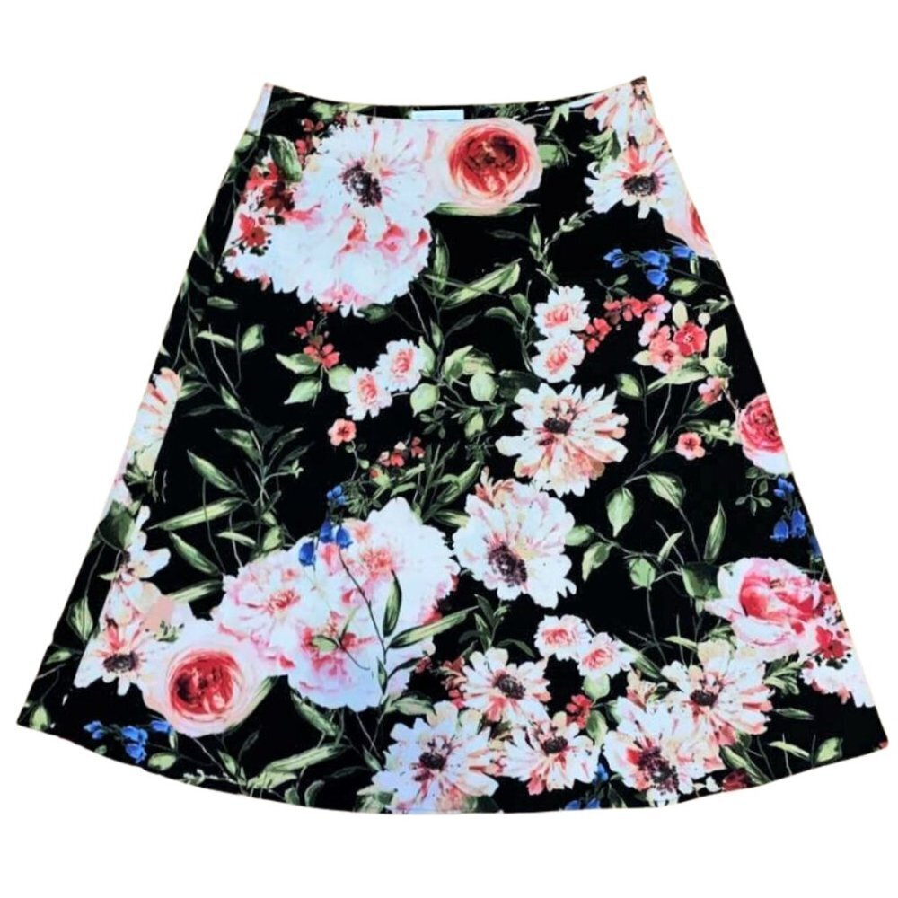 New York & Company Stretch Floral Flare Zip Up Skirt - Size 8